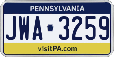 PA license plate JWA3259