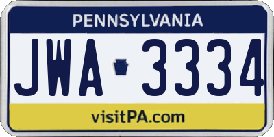 PA license plate JWA3334