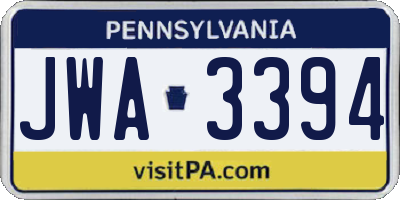 PA license plate JWA3394