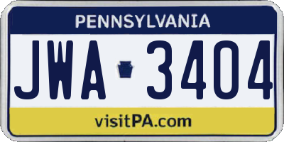 PA license plate JWA3404