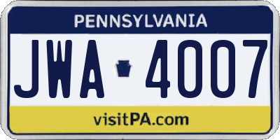 PA license plate JWA4007