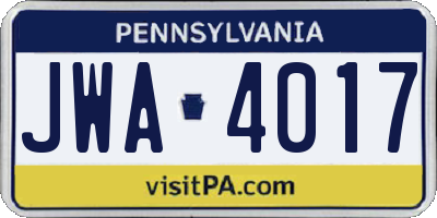 PA license plate JWA4017