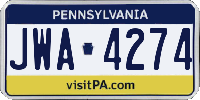 PA license plate JWA4274