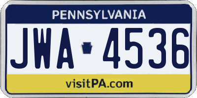 PA license plate JWA4536
