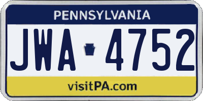 PA license plate JWA4752