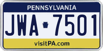 PA license plate JWA7501