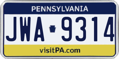 PA license plate JWA9314