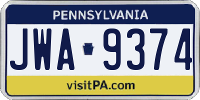 PA license plate JWA9374