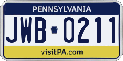 PA license plate JWB0211