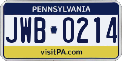 PA license plate JWB0214