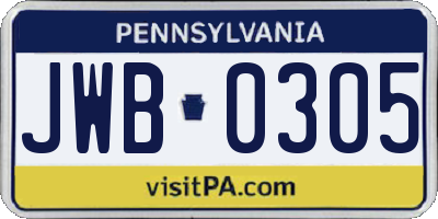 PA license plate JWB0305