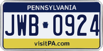 PA license plate JWB0924