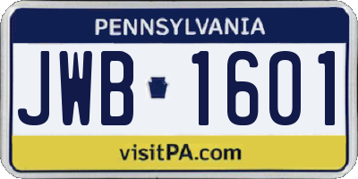 PA license plate JWB1601