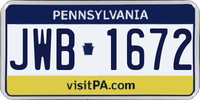 PA license plate JWB1672