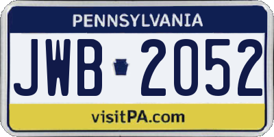 PA license plate JWB2052