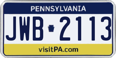 PA license plate JWB2113