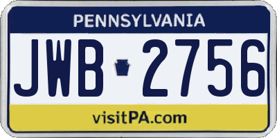 PA license plate JWB2756