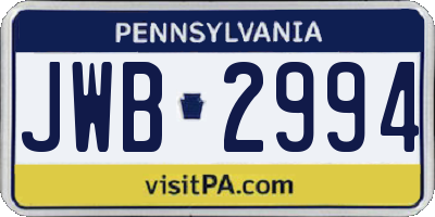 PA license plate JWB2994