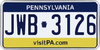 PA license plate JWB3126