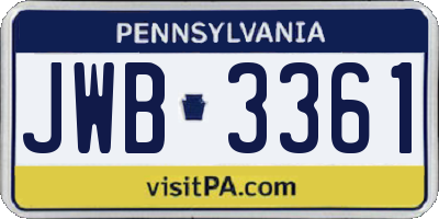 PA license plate JWB3361
