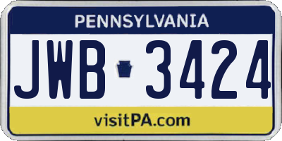 PA license plate JWB3424