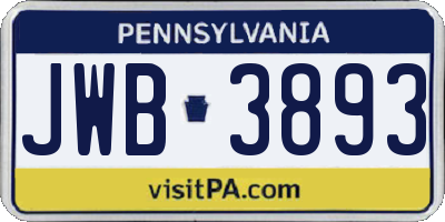 PA license plate JWB3893