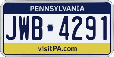 PA license plate JWB4291