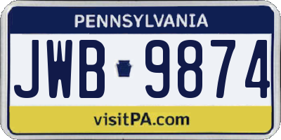 PA license plate JWB9874