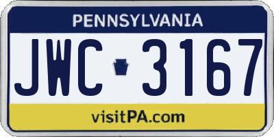 PA license plate JWC3167