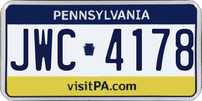 PA license plate JWC4178