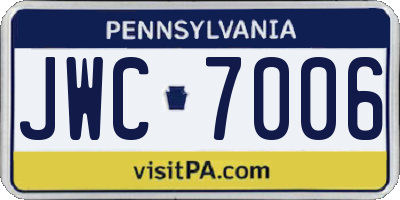 PA license plate JWC7006
