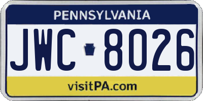 PA license plate JWC8026