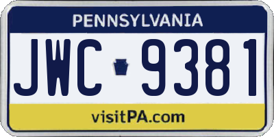 PA license plate JWC9381
