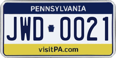 PA license plate JWD0021