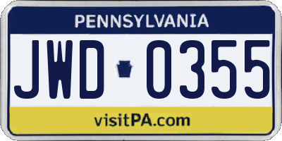 PA license plate JWD0355