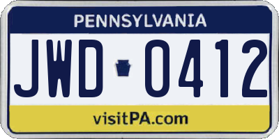 PA license plate JWD0412