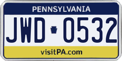 PA license plate JWD0532