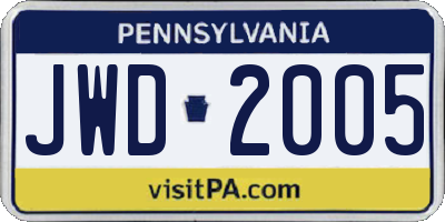PA license plate JWD2005