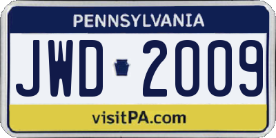 PA license plate JWD2009