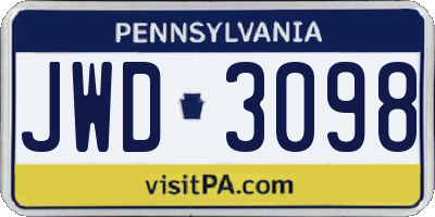 PA license plate JWD3098