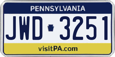 PA license plate JWD3251