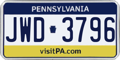 PA license plate JWD3796