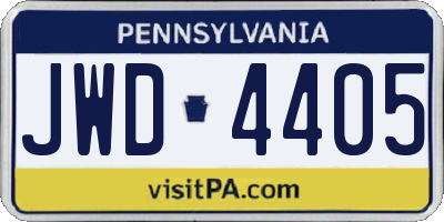 PA license plate JWD4405