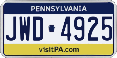 PA license plate JWD4925