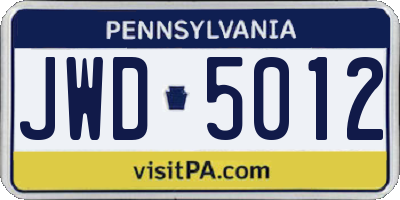 PA license plate JWD5012