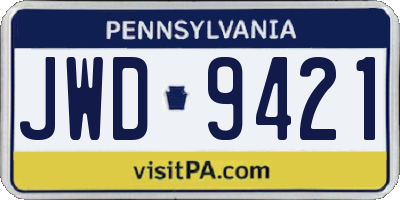 PA license plate JWD9421