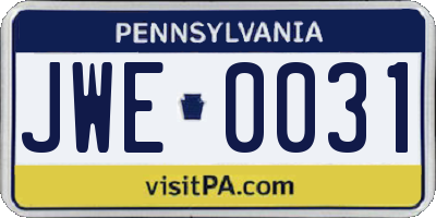 PA license plate JWE0031