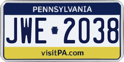 PA license plate JWE2038