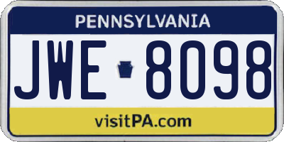 PA license plate JWE8098