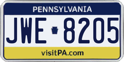 PA license plate JWE8205